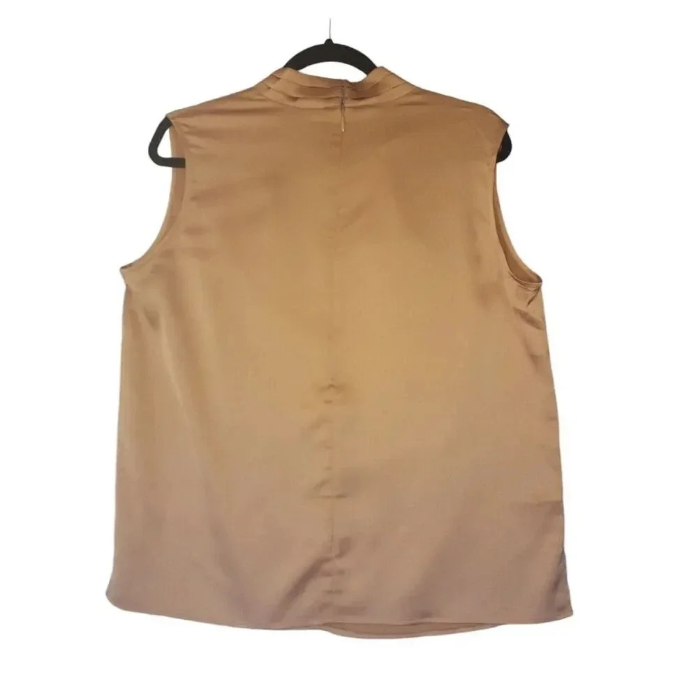 Misook Satin Pleated Twist Neck Blouse Sleeveless Gold Size Medium - Picture 3 of 10